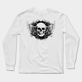 skull with roses and wings Long Sleeve T-Shirt